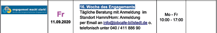 Tägliche Beratung mit Anmeldung im Standort Hamm/Horn