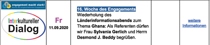 Wiederholung des Länderinformationsabends zum Thema Ghana