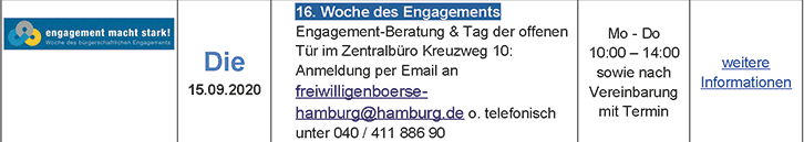 Engagement-Beratung & Tag der offenen Tür im Zentralbüro Kreuzweg 10