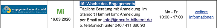 Tägliche Beratung mit Anmeldung  im Standort Hamm/Horn: