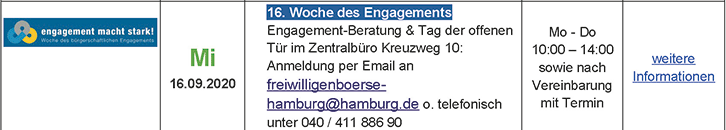 Engagement-Beratung & Tag der offenen Tür im Zentralbüro Kreuzweg 10