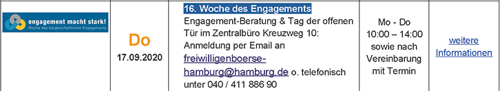 Engagement-Beratung & Tag der offenen Tür im Zentralbüro Kreuzweg 10