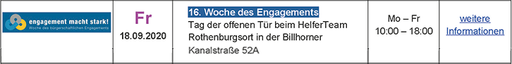 Tag der offenen Tür beim HelferTeam Rothenburgsort in der Billhorner Kanalstraße 52A